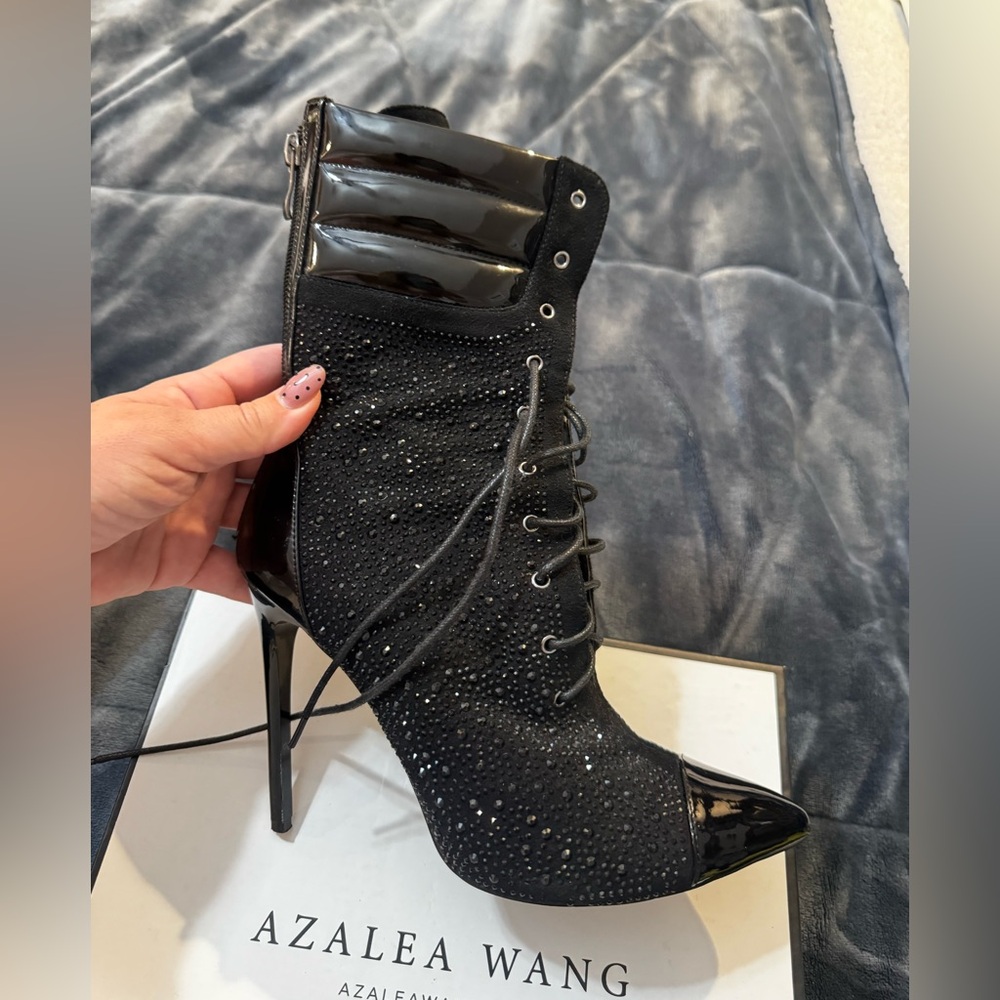 Azalea Wang Black Sparkle Heeled Boots